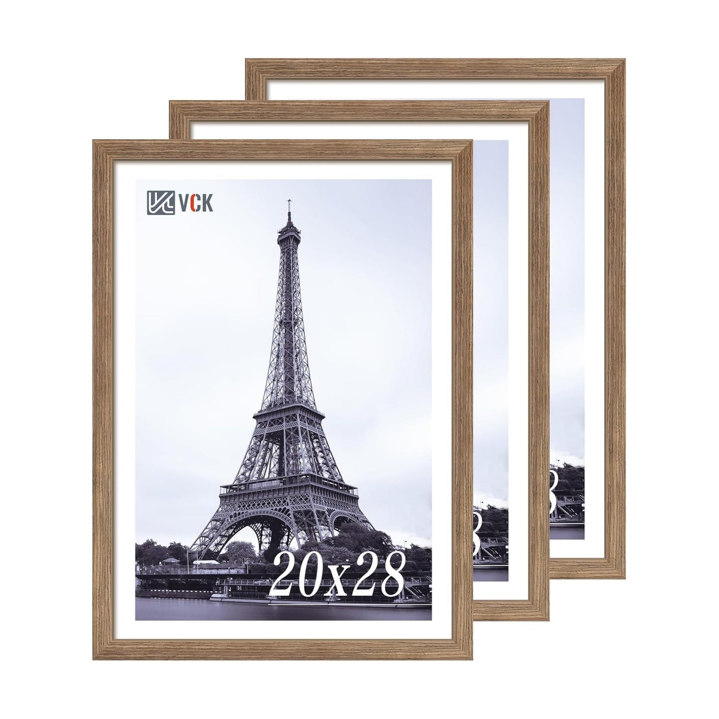 VCK 20x28 Poster Frame Solid Wood Walnut 3 Pack Picture Frames 20 x 28 Inches with Wall Mounting Hanging