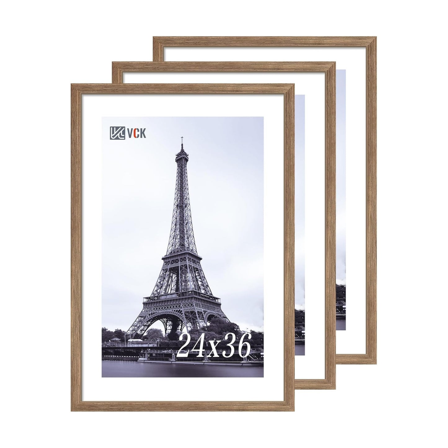 VCK 24x36 Poster Frame Solid Wood Walnut 3 Pack Picture Frames 24 x 36 Inches with Wall Mounting Hanging