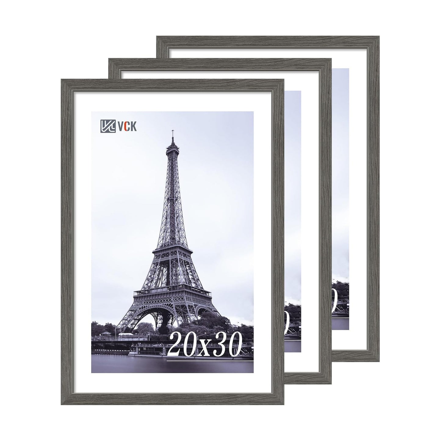 VCK 20x30 Gray Frame 3 Pack - Textured Wood 30x20 Picture Frames For Wall | 20x30 picture frame, plexiglass, 1.1 inch
