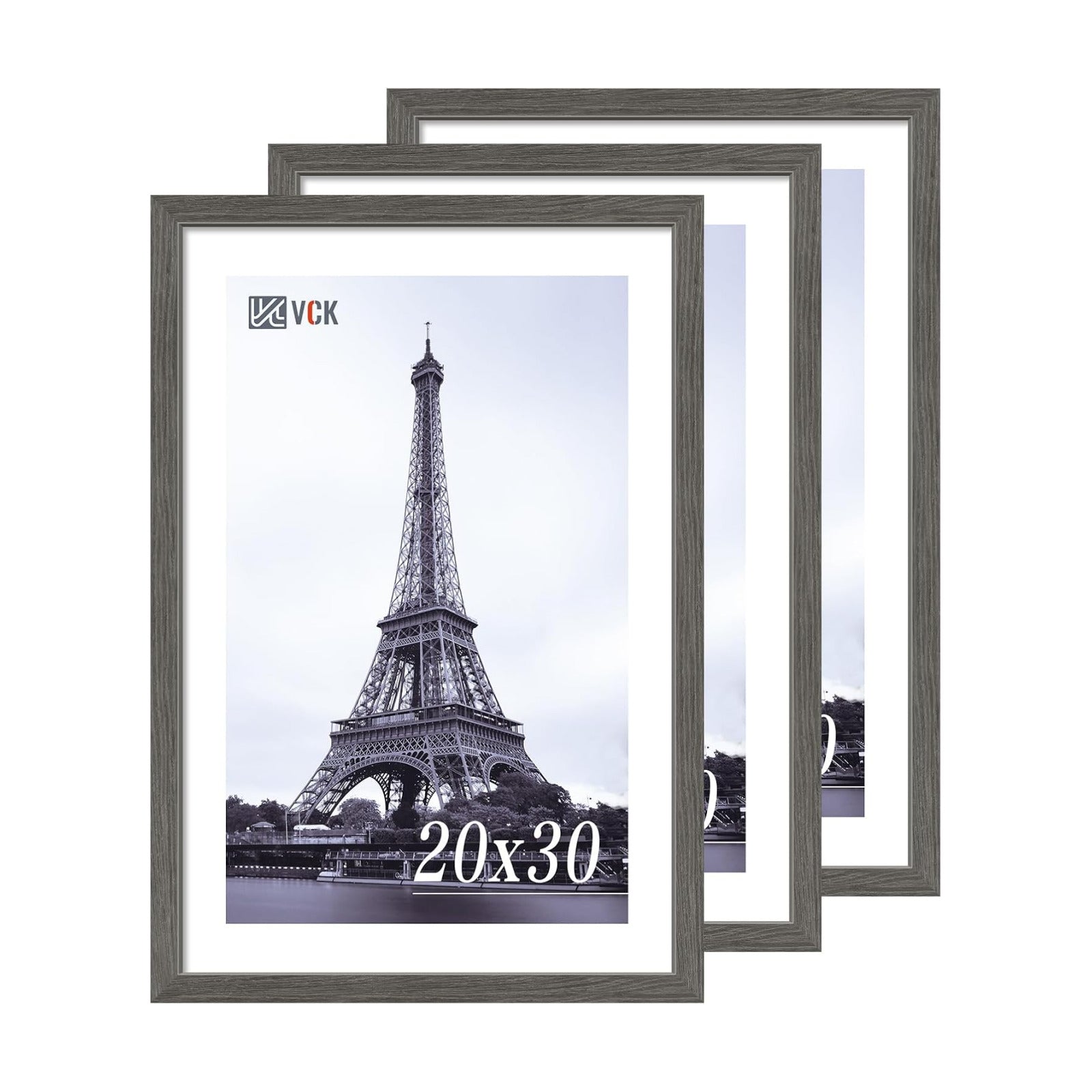 VCK 20x30 Gray Frame 3 Pack - Textured Wood 30x20 Picture Frames For Wall | 20x30 picture frame, plexiglass, 1.1 inch