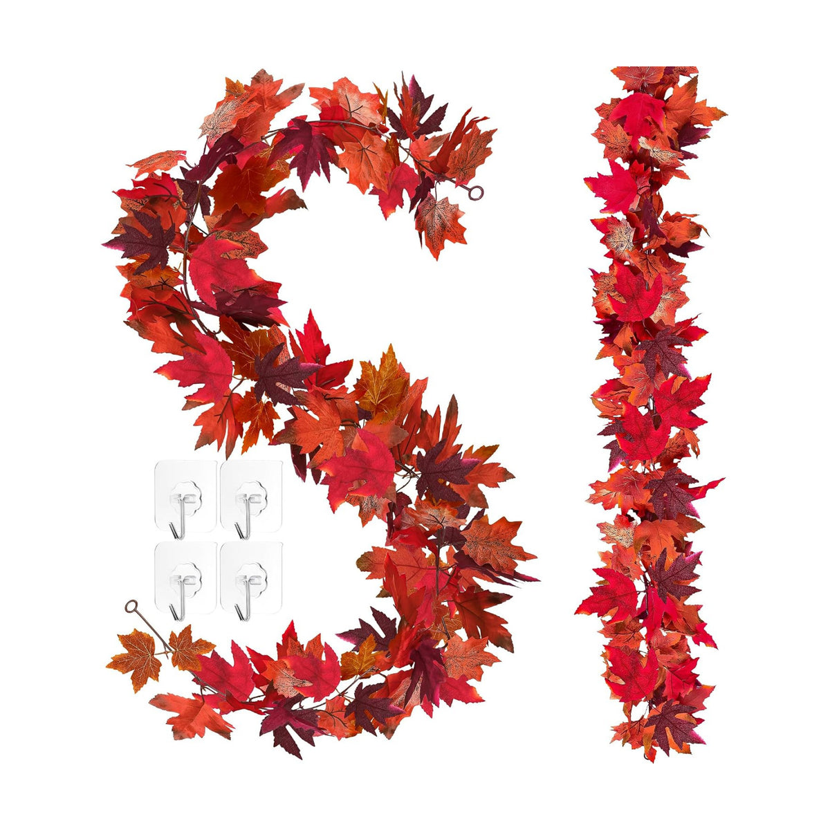 2Pack 11.8FT Fall Maple Leaf Garland for Mantle Thanksgiving Decorations