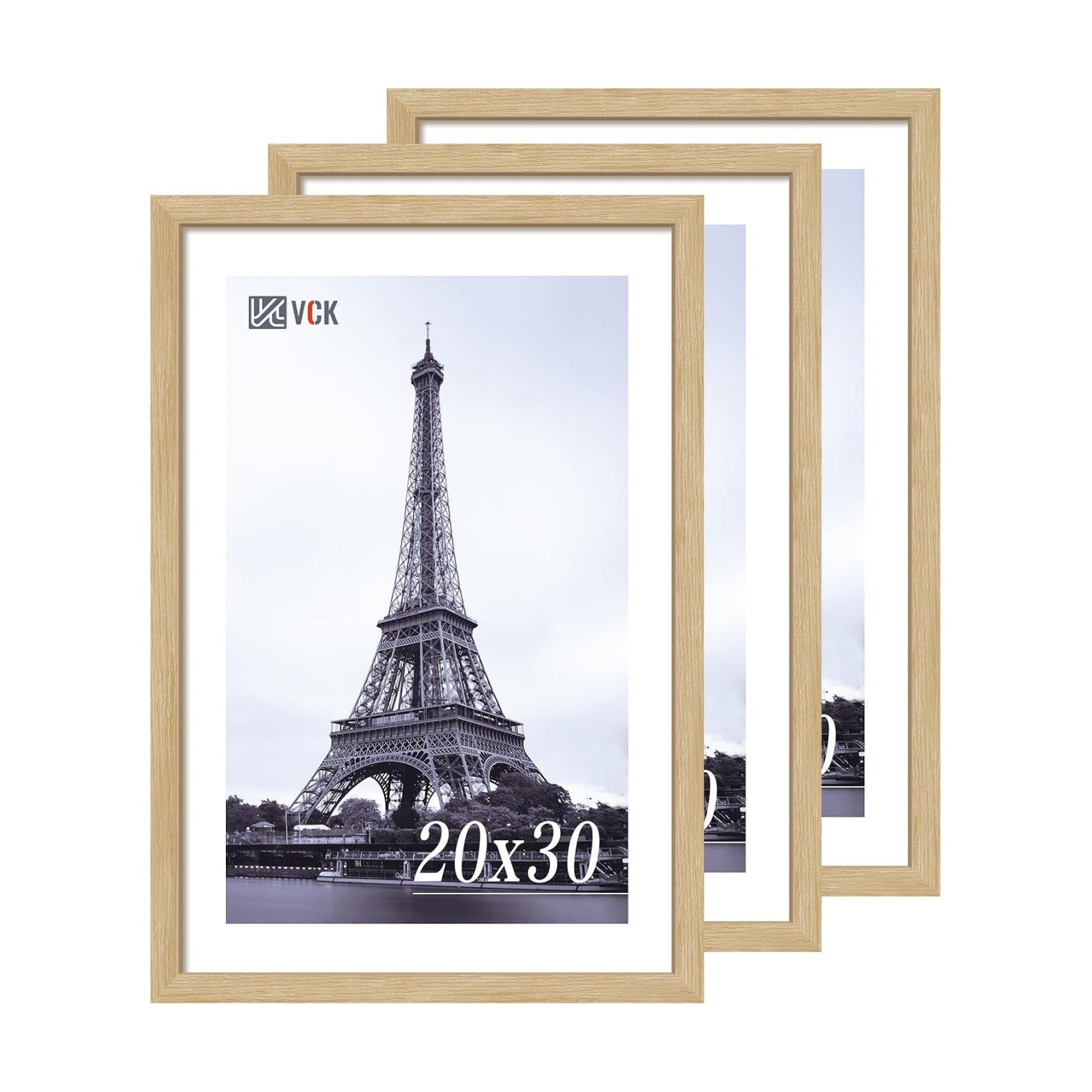 VCK 20x30 Oak Frame 3 Pack - Textured Wood 30x20 Picture Frames For Wall | 20x30 picture frame, plexiglass, 1.1 inch