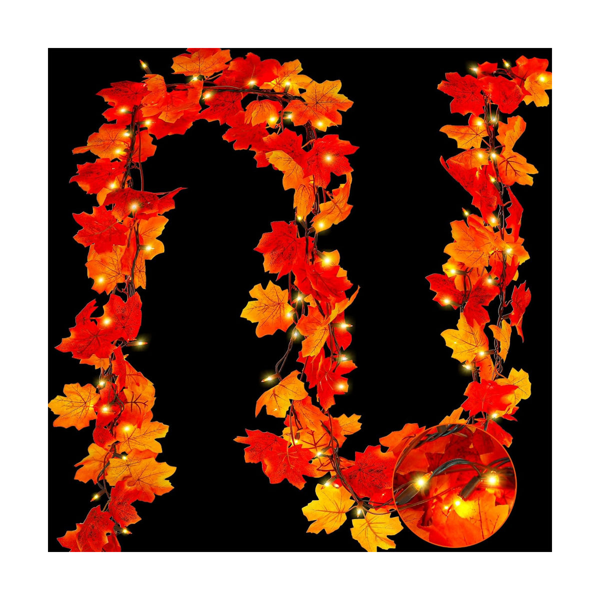 9FT Plug in Fall Garland with Lights 50 Orange Bulbs Connectable Garlands
