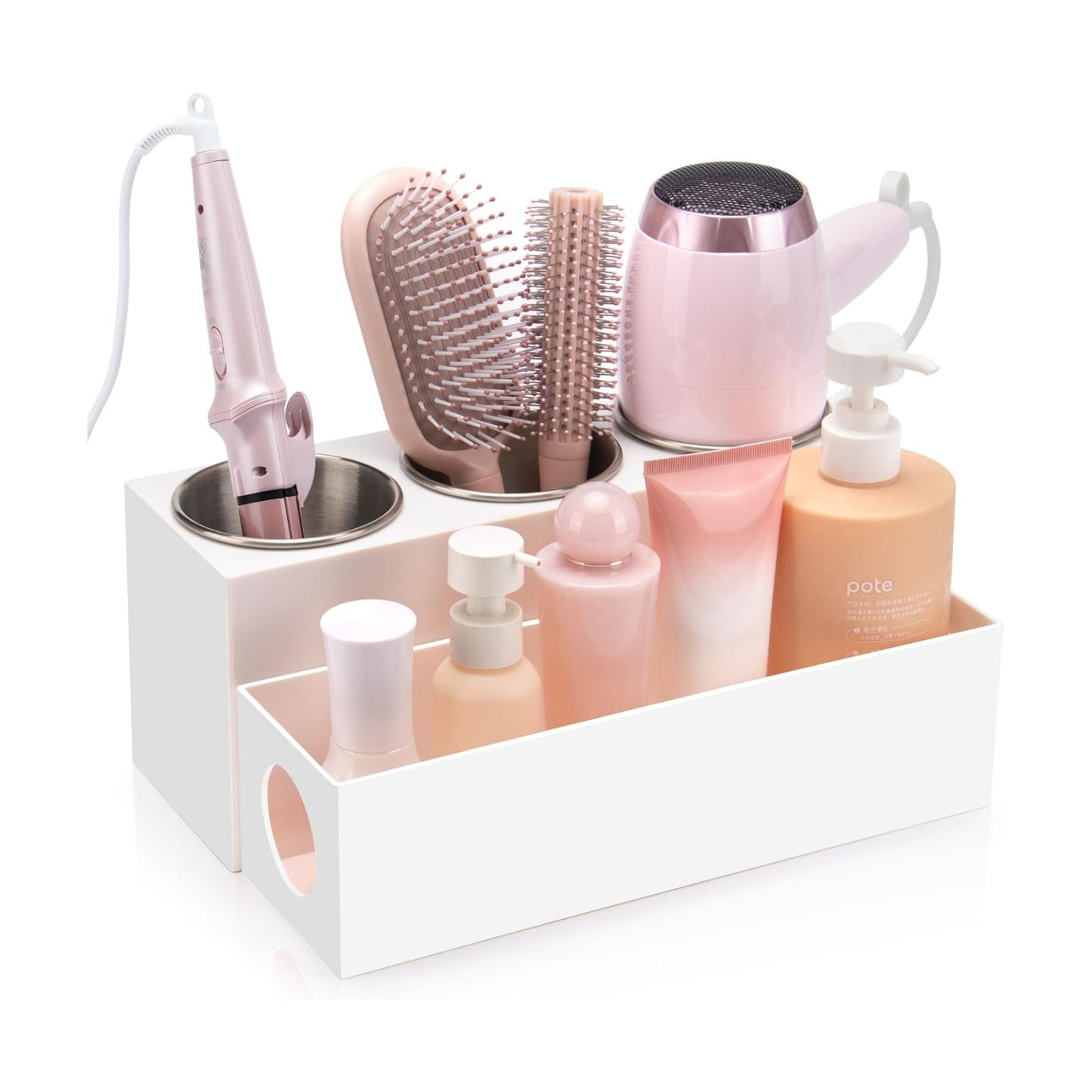 GFWARE Hair Tool Organizer with 3 Stainless Steel Cups, Cooling Hot Tools | Bathroom Vanity Storage, Hair Styling