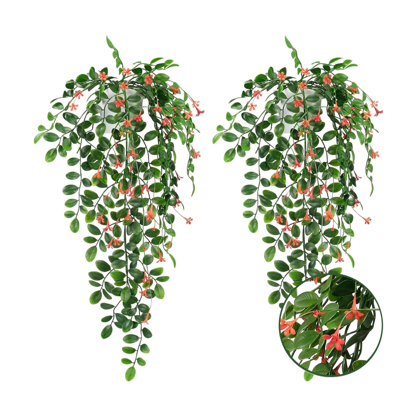 2 x Fake Hanging Plants Small Artificial Potted Lysimachia Plants / Orangered