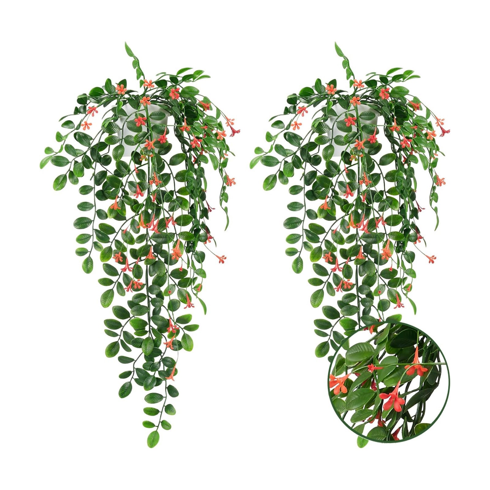 2 x Fake Hanging Plants Small Artificial Potted Lysimachia Plants / Orangered