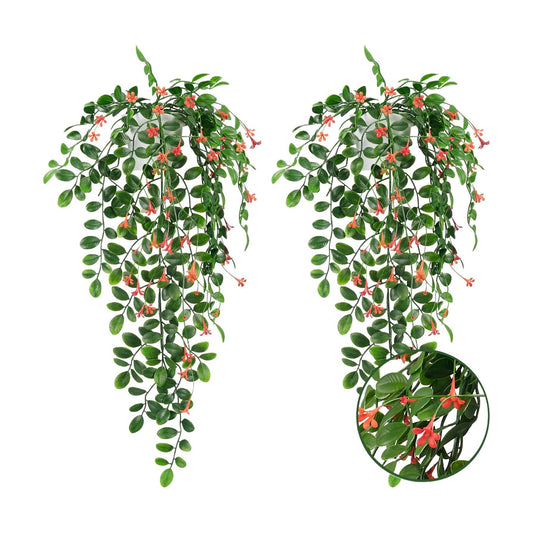 2 x Fake Hanging Plants Small Artificial Potted Lysimachia Plants / Orangered