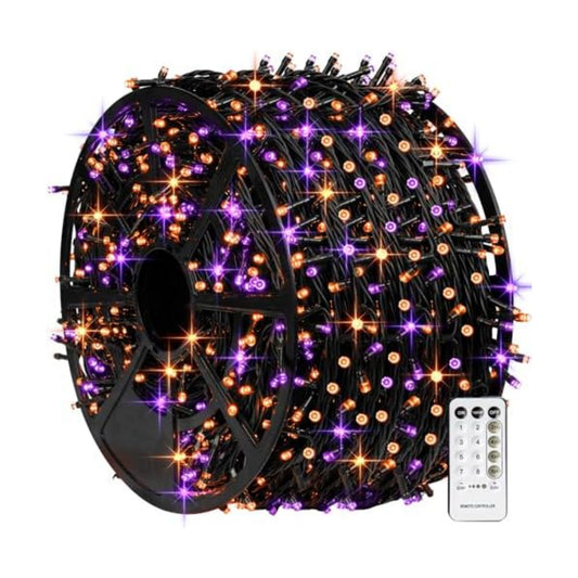 TW SHINE Halloween Lights, 1000 LED 328FT Halloween Lights Outdoor Plug in with 8 Modes, Remote Waterproof String Lights Outdoor Indoor Decorations for Xmas Party Yard Decor, Purple & Orange