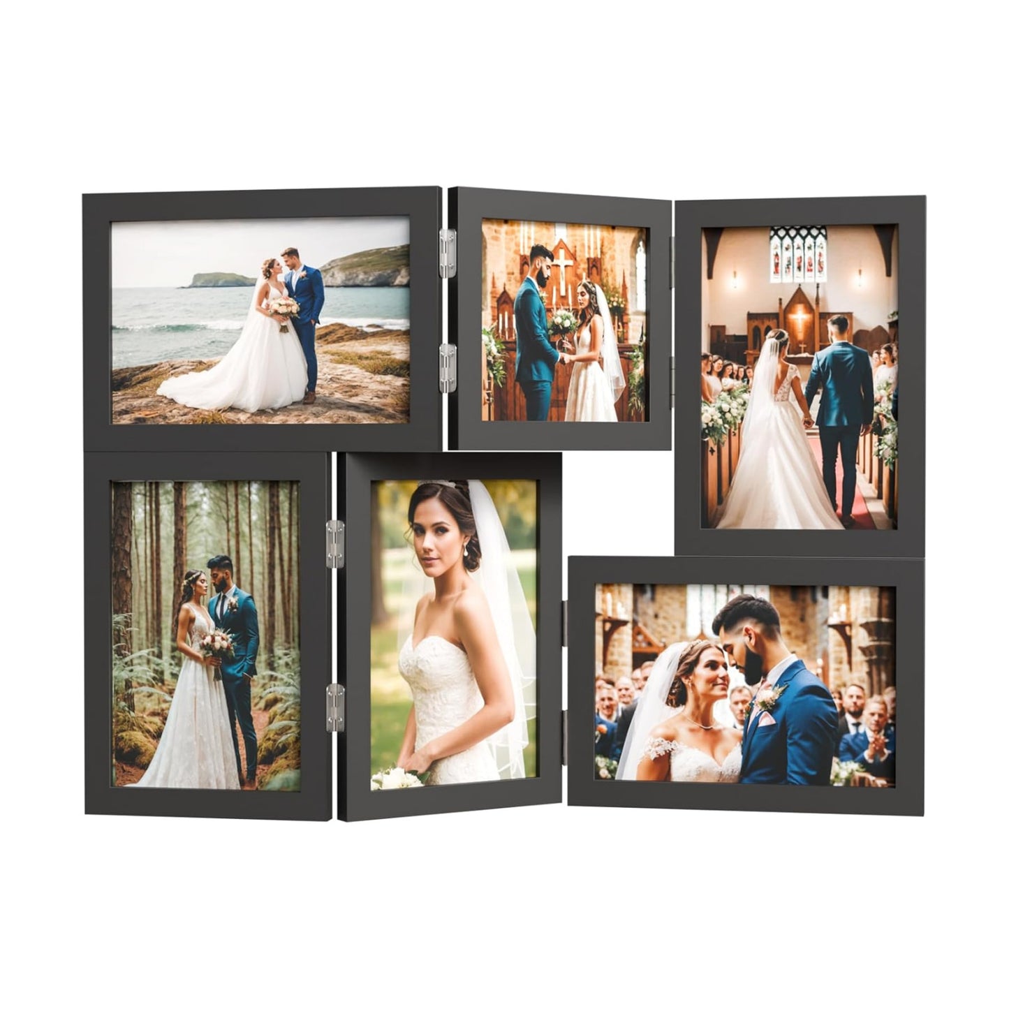 Rustic Wood Desk Family Photo Collage Stand / 6 Holes Black Photo Frame / 4 x 6