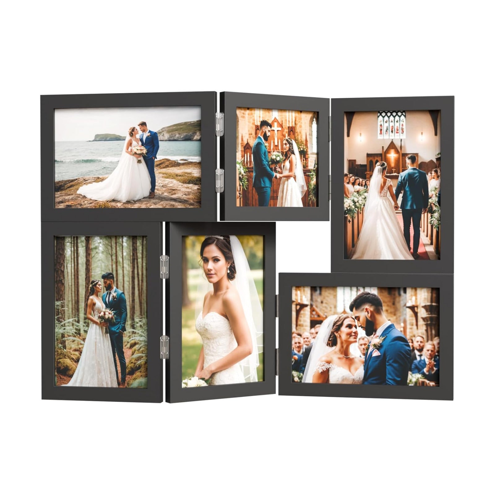 Rustic Wood Desk Family Photo Collage Stand / 6 Holes Black Photo Frame / 4 x 6