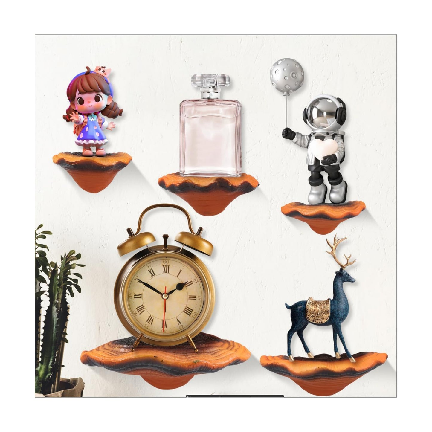 Mushroom Floating Shelves Reishi Shaped Mushroom Shelf Wall Decor Resin Mushroom Hanging / Set of 5