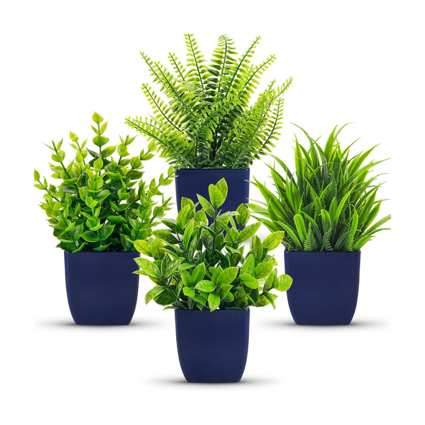 Fake Plants Small Artificial Plants in Blue Pots Faux Plants Indoor / 4-blue / Set of 4