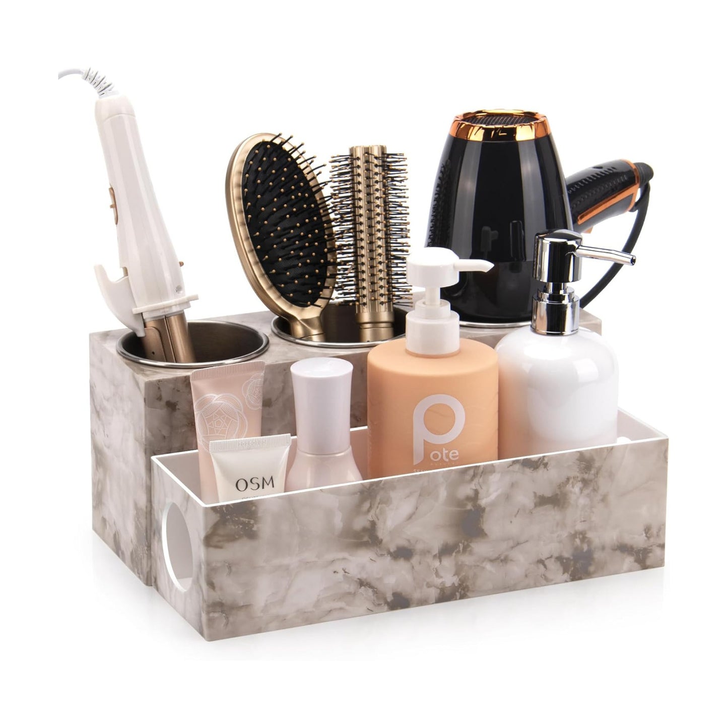 GFWARE Hot Hair Styling Tool Organizer with 3 Stainless Steel Cups, Marble | Hair Accessories Bathroom Vanity Storage