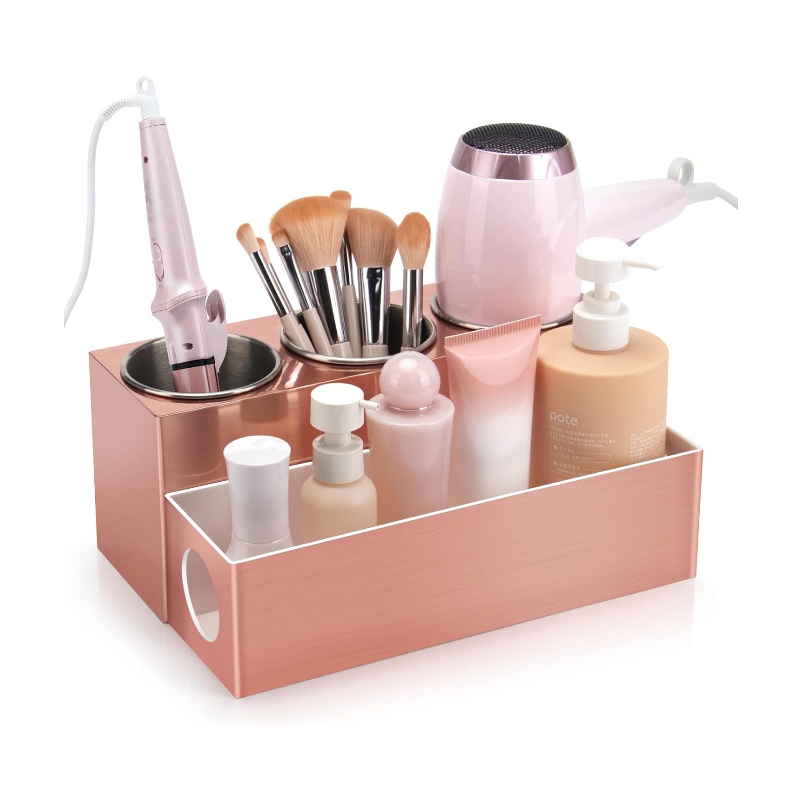 GFWARE Hot Hair Styling Tool Organizer with 3 Stainless Steel Cups, Pink | Bathroom Vanity Organizer Storage, Hair