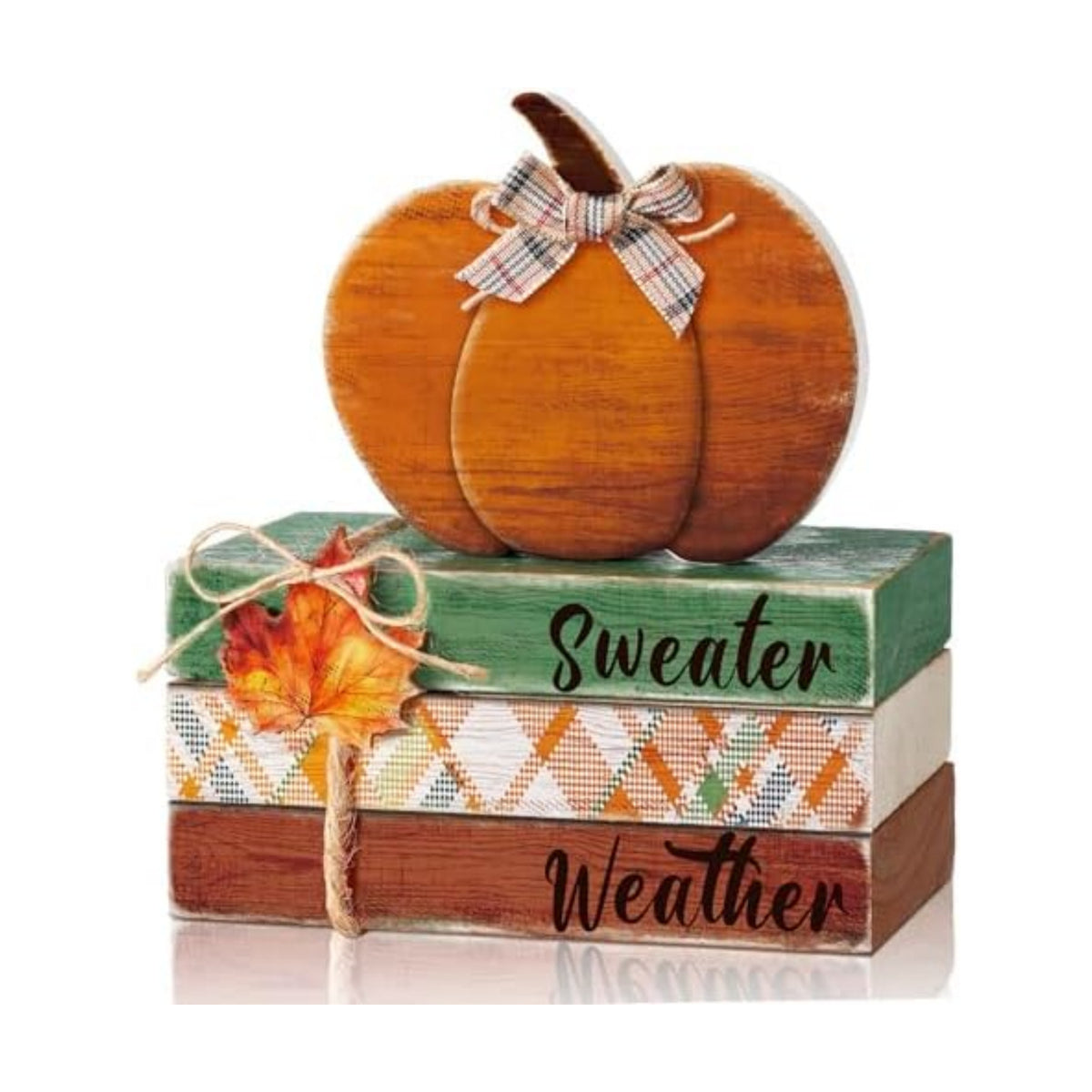 FairySandy 4 Pcs Fall Decor Thanksgiving Wooden Pumpkin Book Table Decor