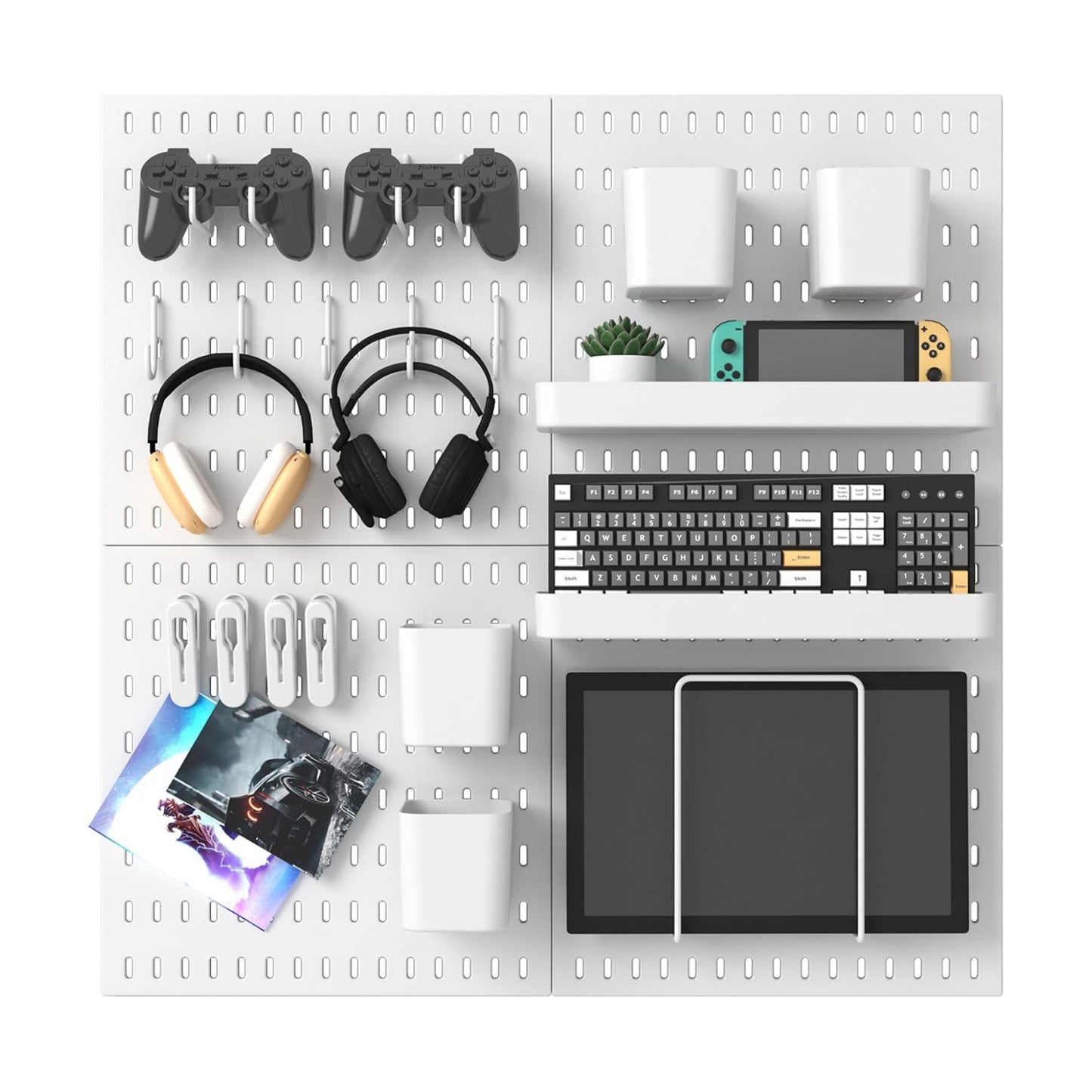 MULSAME Pegboard Combination Kit, 25.2" x 25.2" Wall Mounted Storage Set with 4 Pegboards & 20 Accessories Hanging, Peg