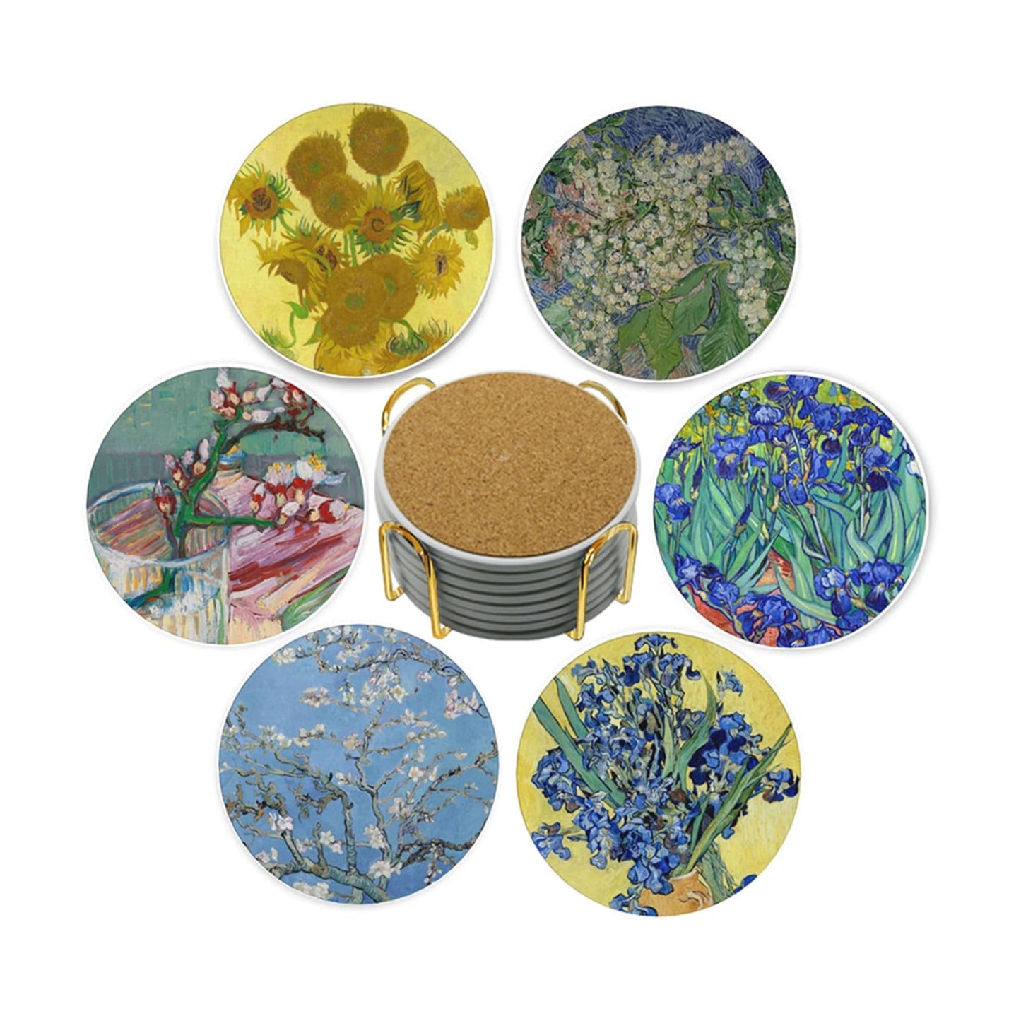 Holder / Cork Base and Golden Holder / F02 - Van Gogh / Set of 6