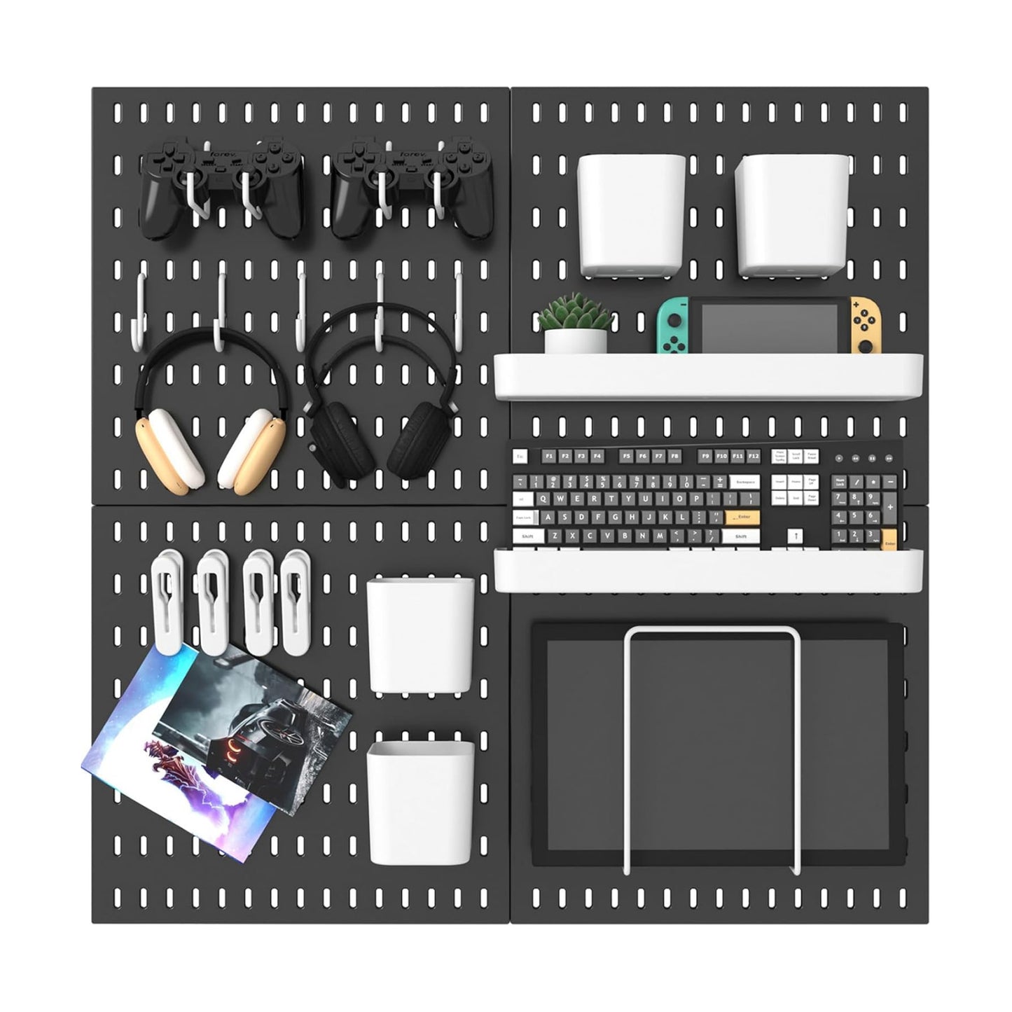 MULSAME Pegboard Combination Kit, 25.2" x 25.2" Wall Mounted Storage Set with 4 Pegboards & 20 Accessories Hanging, Peg