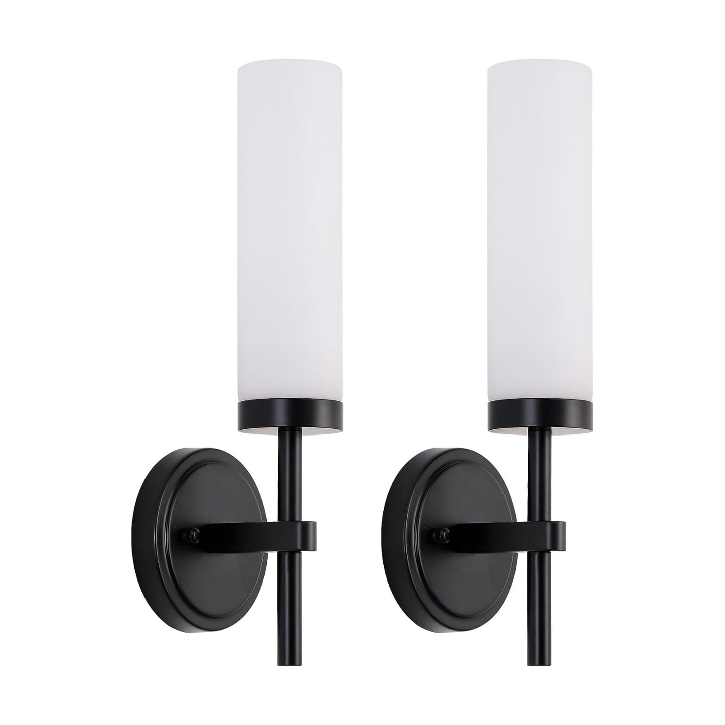 Black Bathroom Wall Sconces Set of 2, Modern Sconces Wall Lighting Vanity Lights with Opal White Glass Shade, Farmhouse