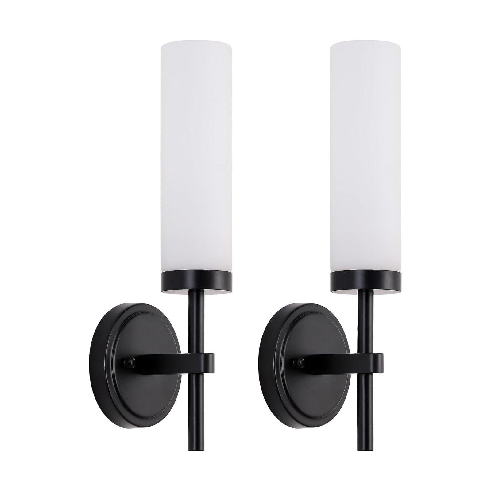 Black Bathroom Wall Sconces Set of 2, Modern Sconces Wall Lighting Vanity Lights with Opal White Glass Shade, Farmhouse
