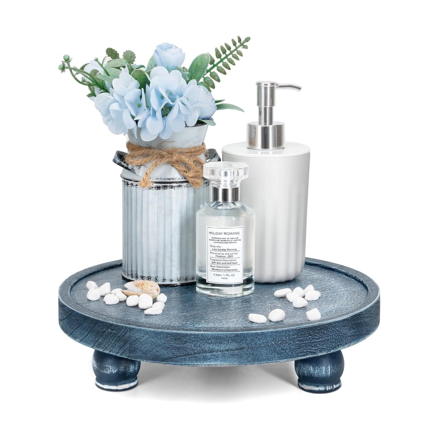 Farmhouse Wood Pedestal Stand / Blue