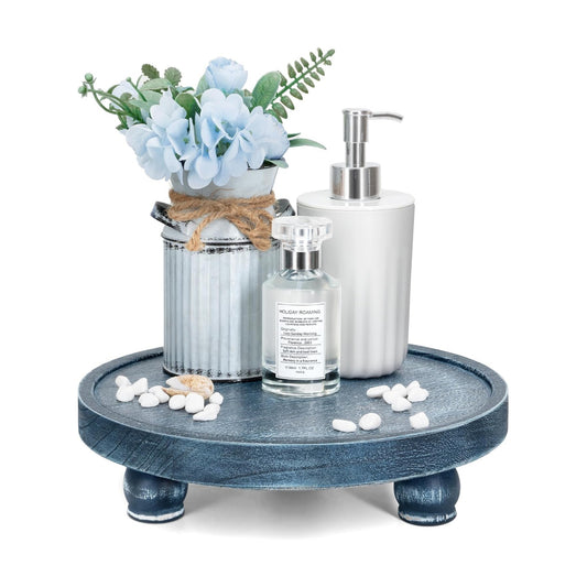Farmhouse Wood Pedestal Stand / Blue