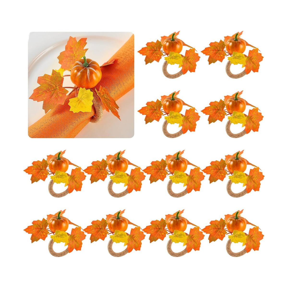 Fall Thanksgiving Pumpkin Napkin Rings Set of 12, Thanksgiving Table Decor