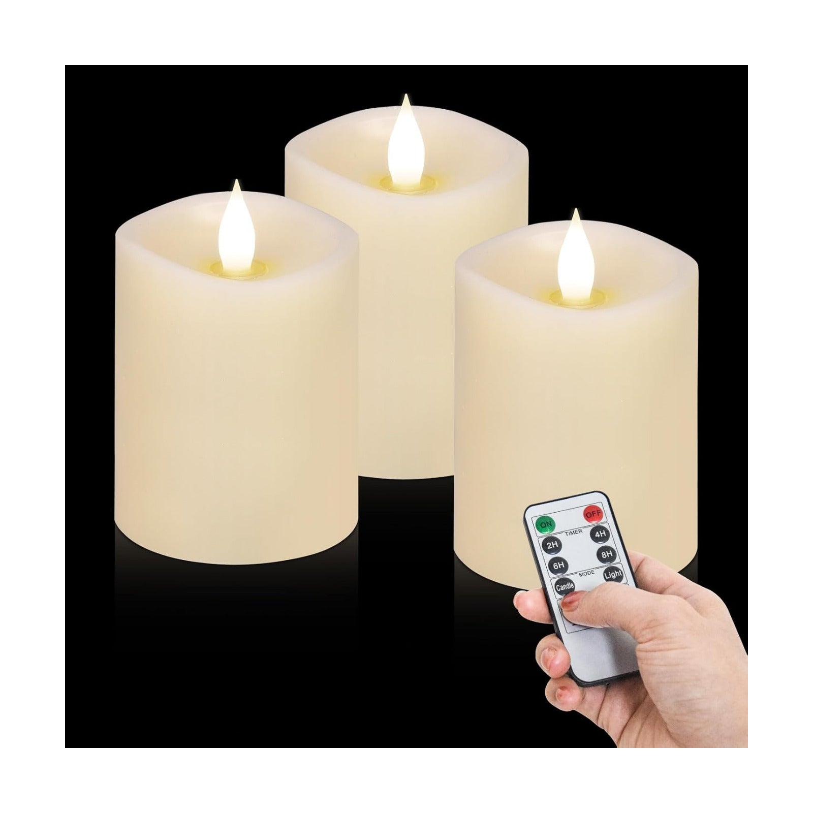 3x4 Flickering Flameless Candles Set of 3,Real Wax Pillar LED Candles,with Timer,4 inch Flameless Candles with