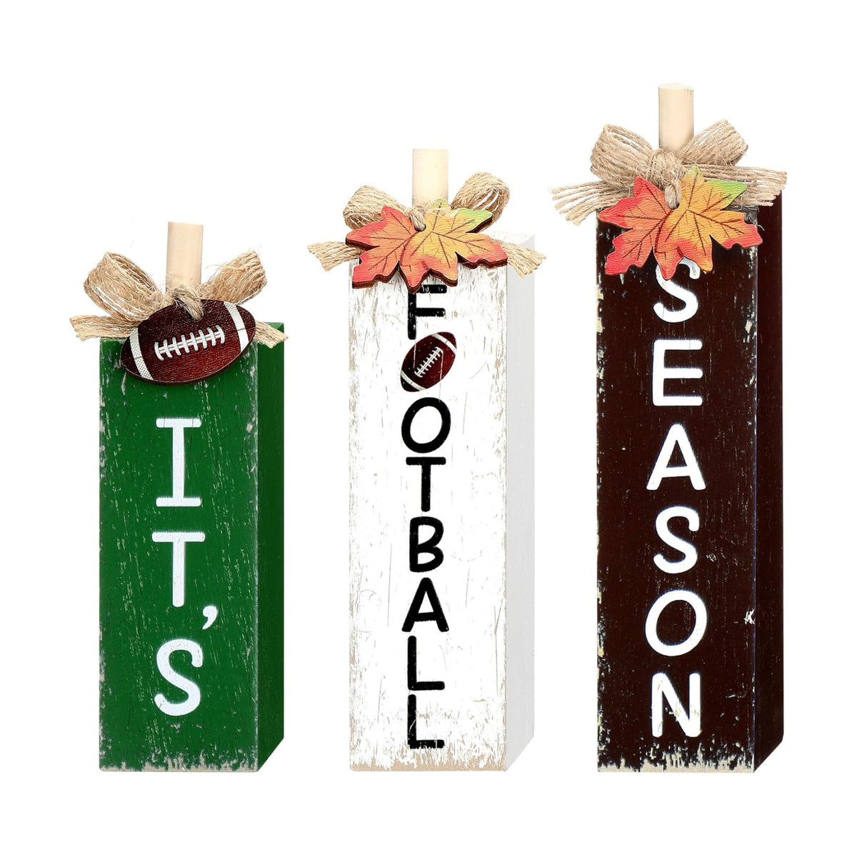 Redbaker 3 Pcs Football Fall Decor, Football Wooden Centerpieces for Table