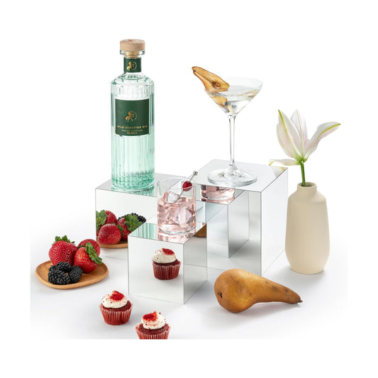 Glossy Acrylic Cube Display Nesting Riser Stands / 4",5",6 / Silver / Set of 3
