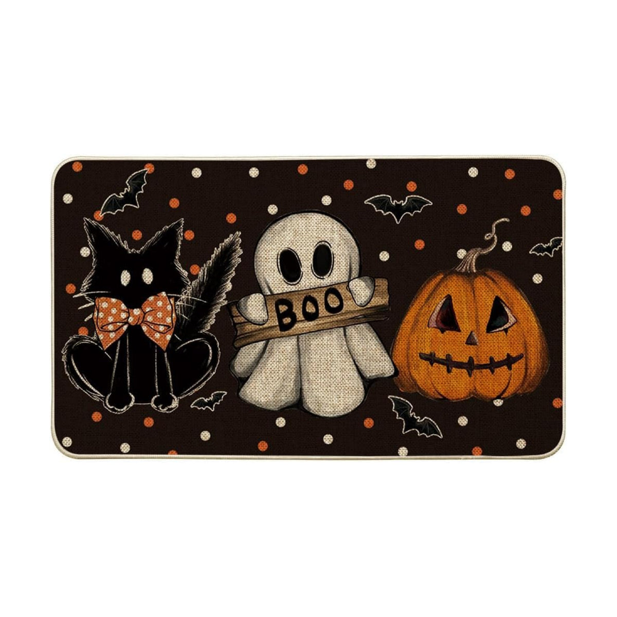 Artoid Mode Black Cat Jack-O'-Lantern Ghost Pumpkins Halloween Doormat, Seasonal Low-Profile Floor Switch Mat for Indoor Outdoor 17x29 Inch