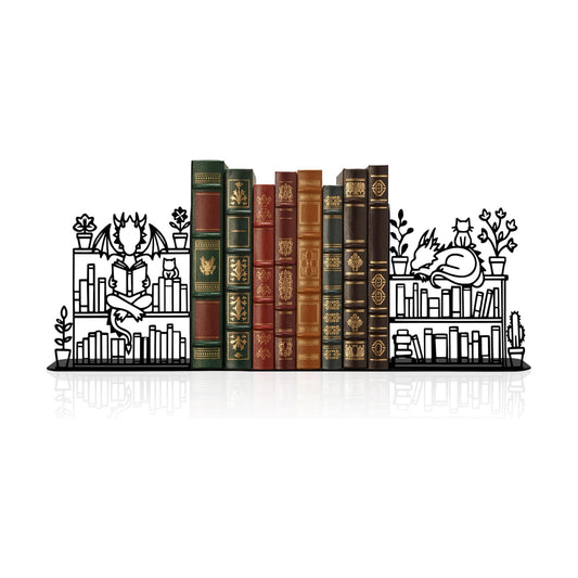 Metal Dragon Reading Book Decorative Bookend / 9.1 x 4.7
