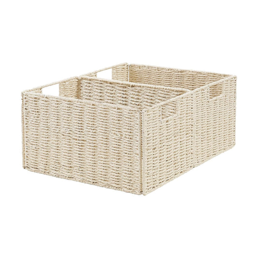 Wicker Storage Basket / Beige / 15.2"D x 10"W x 8.6"H / Set of 2