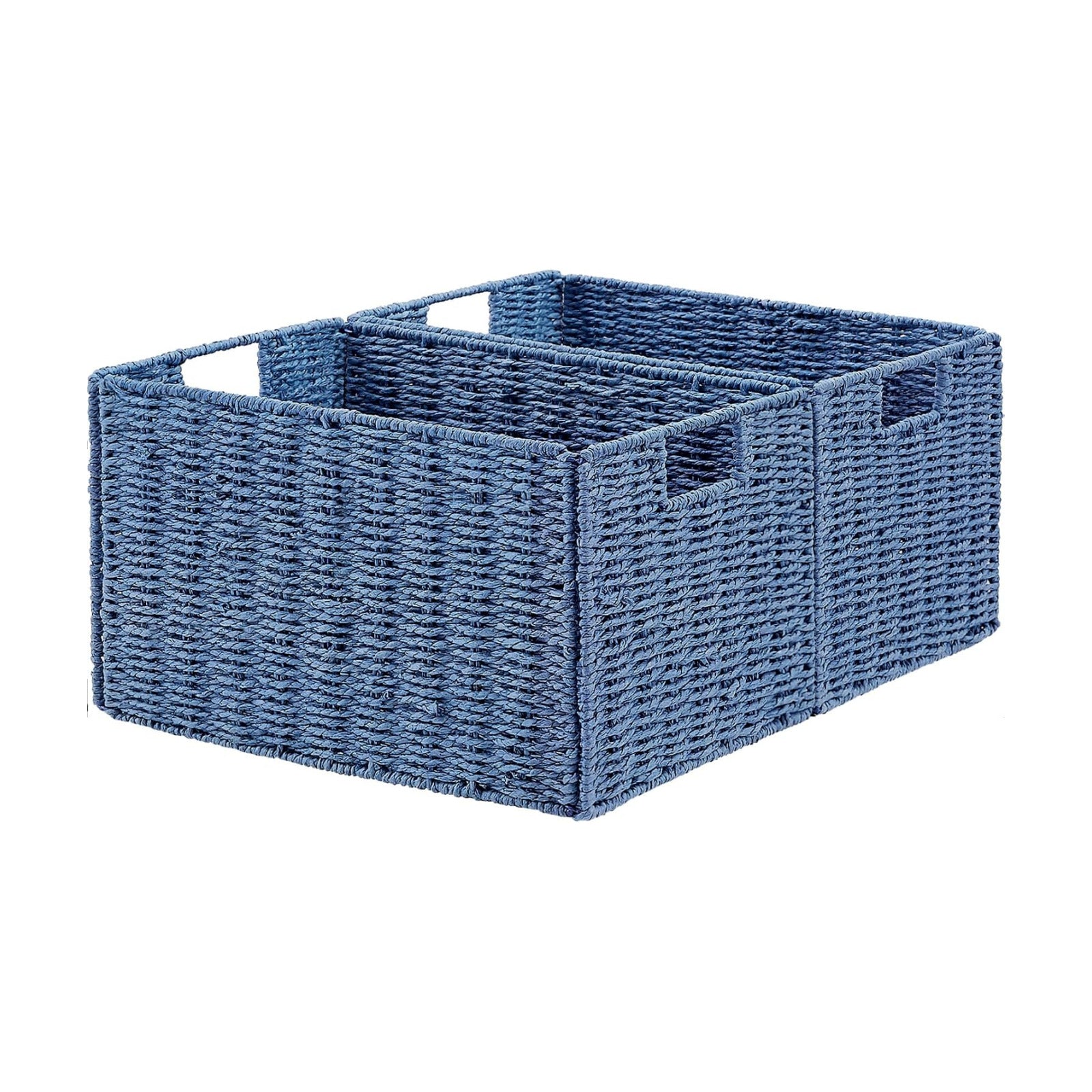 Wicker Storage Basket / Blue / 15.2"D x 10"W x 8.6"H / Set of 2