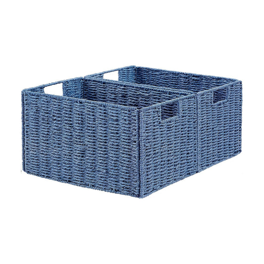 Wicker Storage Basket / Blue / 15.2"D x 10"W x 8.6"H / Set of 2