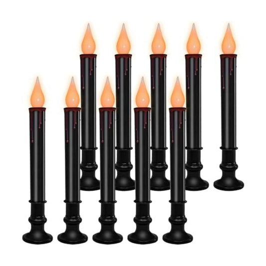 10 Pack Halloween Window Candles Lights, Battery Operated Window Candles with Timer, Flameless LED Candle with Taper Flickering Bulbs for Dining Table Halloween Decor