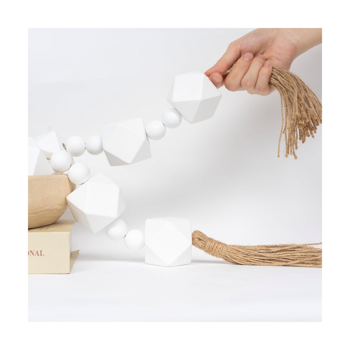 Wooden Beads Garland / 35 Inches / White