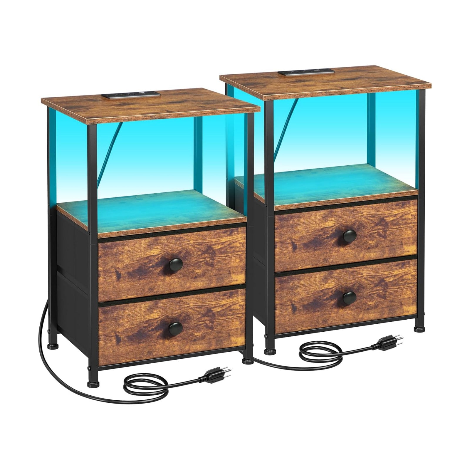 LOAKEKEL Nightstands Set of 2, LED Night Stand with Charging Station