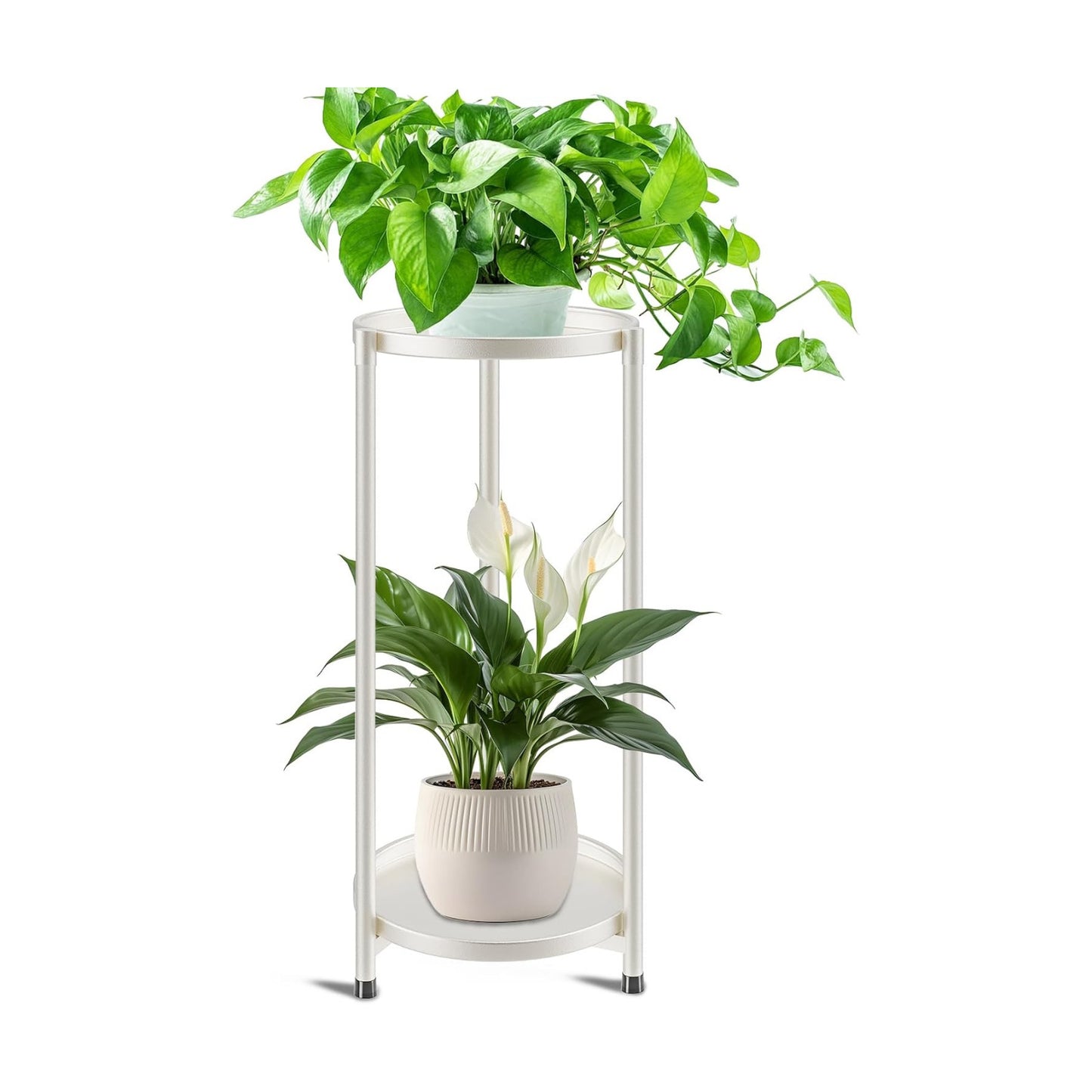 2 Tier Plant Stand Indoor Tall, White Corner Tiered Round Plant Stand for Indoor Multiple Plants, Metal Flower Pot