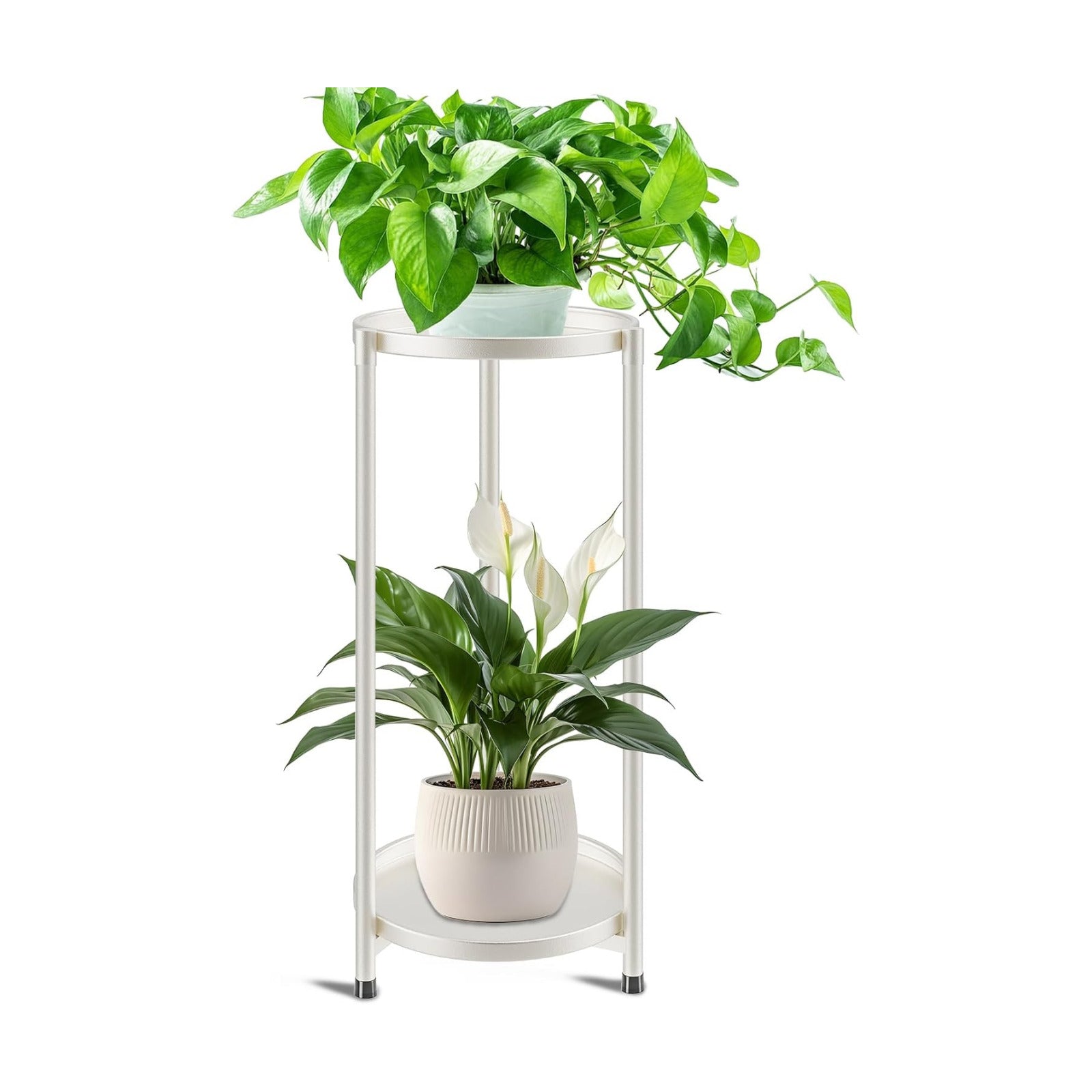 2 Tier Plant Stand Indoor Tall, White Corner Tiered Round Plant Stand for Indoor Multiple Plants, Metal Flower Pot
