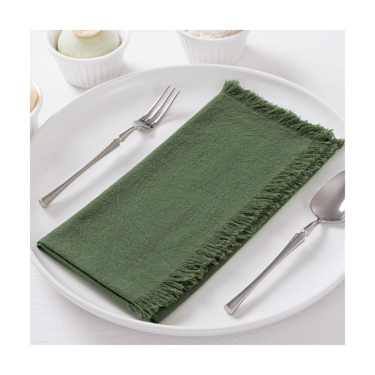 DeZerlor Olive Green Summer Fall Linen Reusable Cloth Napkins Set of 6