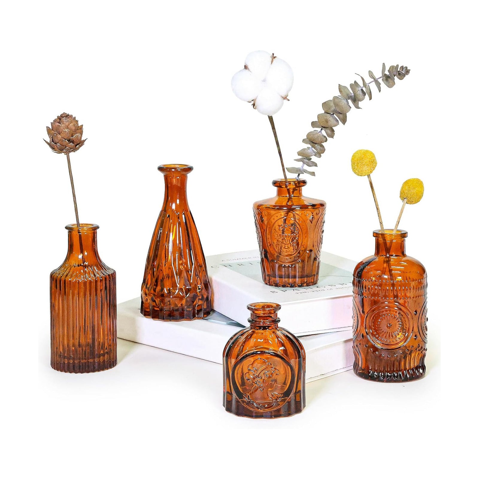Glass Bud Vase / Amber / Set of 5