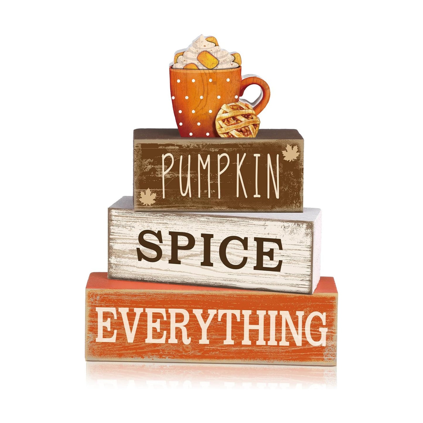 Moucuny 4 Pcs Fall Table Decor Pumpkin Spice Sign, Wooden Tiered Block Set