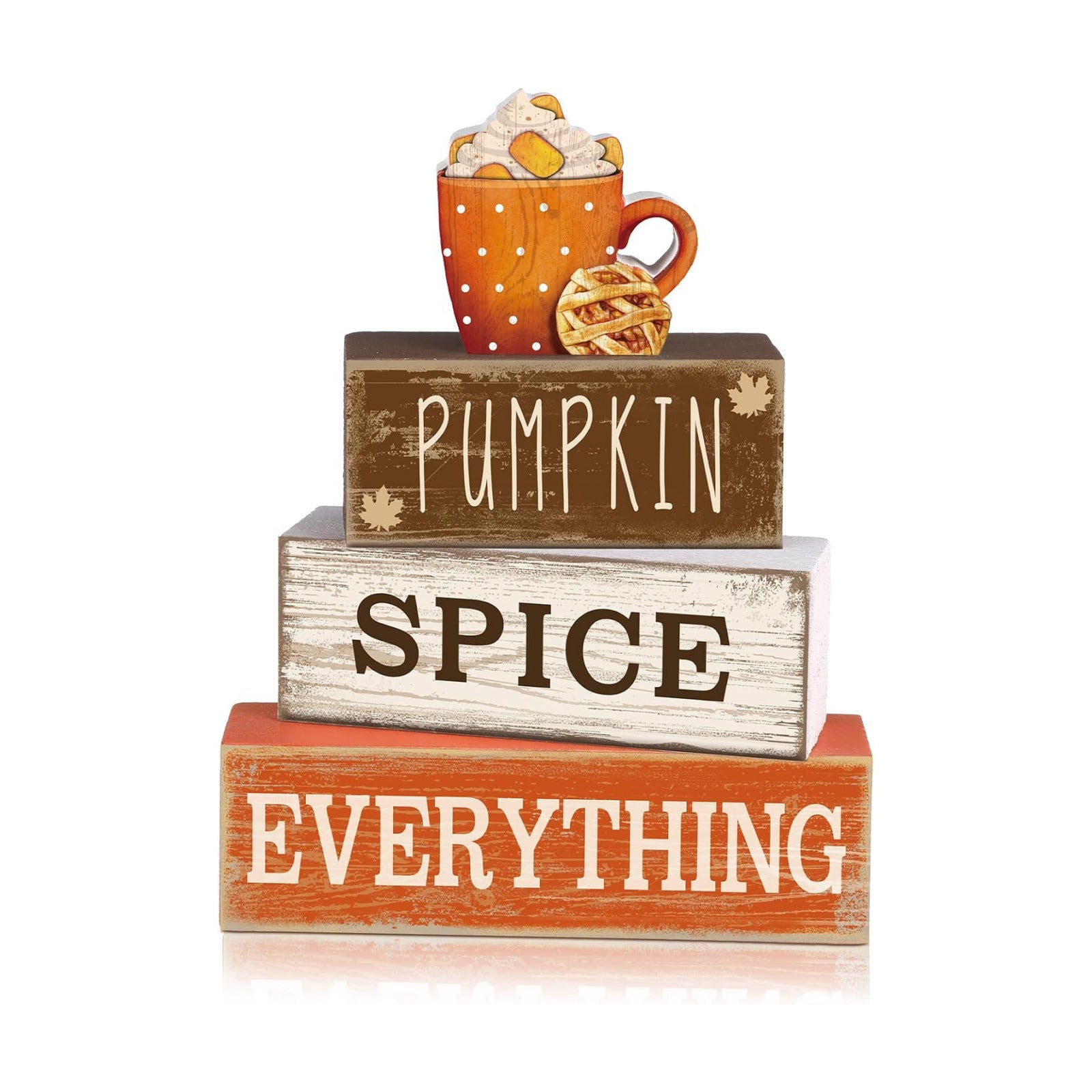 Moucuny 4 Pcs Fall Table Decor Pumpkin Spice Sign, Wooden Tiered Block Set