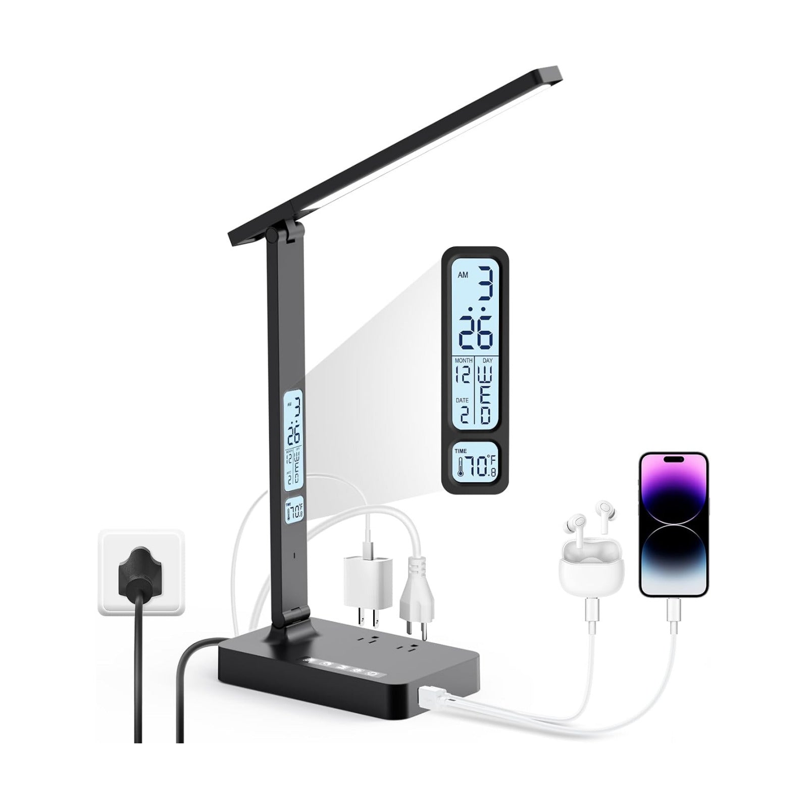 Infiway Desk Lamp with USB Charging Port: LED Stepless Dimmable Eye Caring Desk Light for Home Office - 1 Type-C, 1