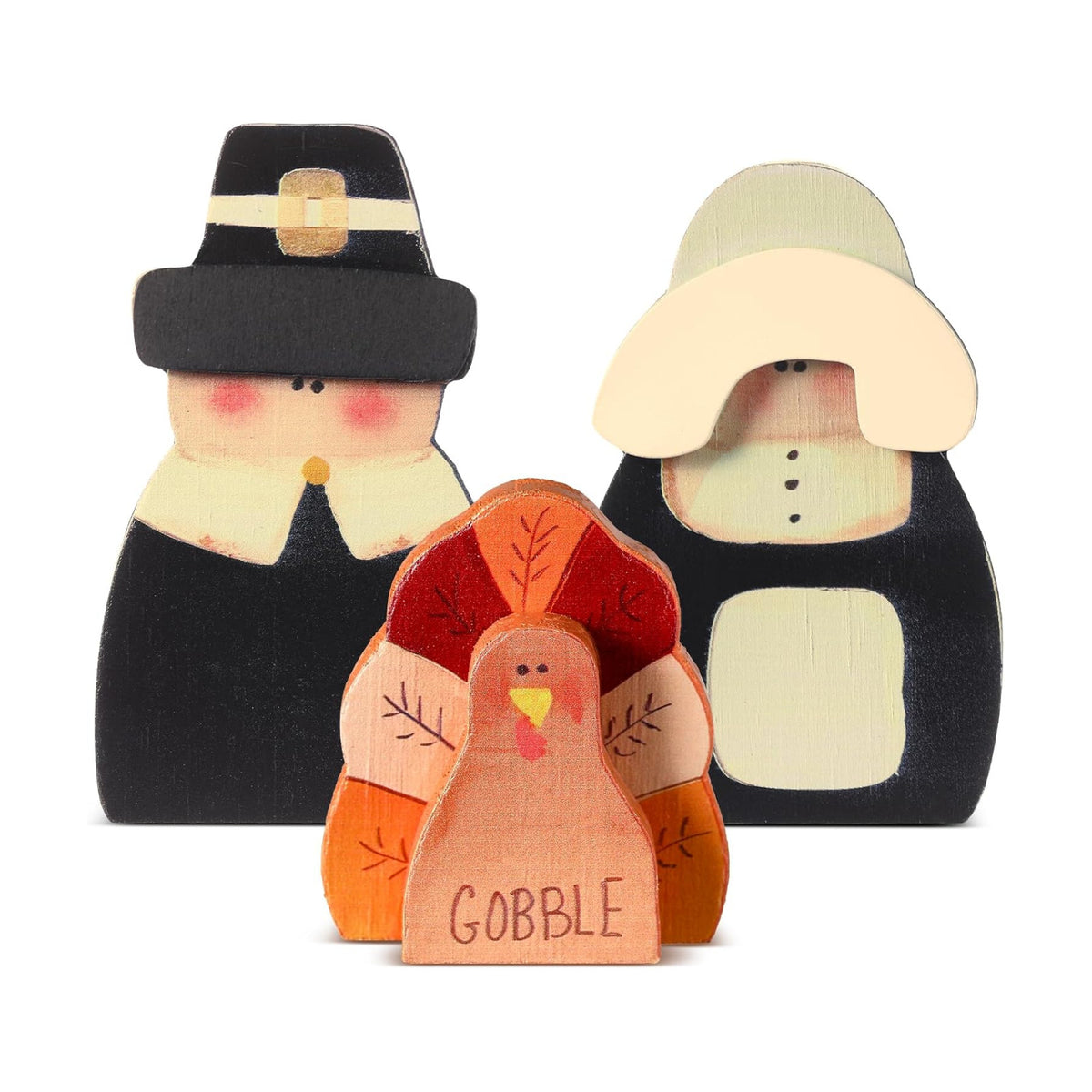 Colingmill 3 Pcs Thanksgiving Decor Fall Pilgrim Turkey Wooden Tabletop