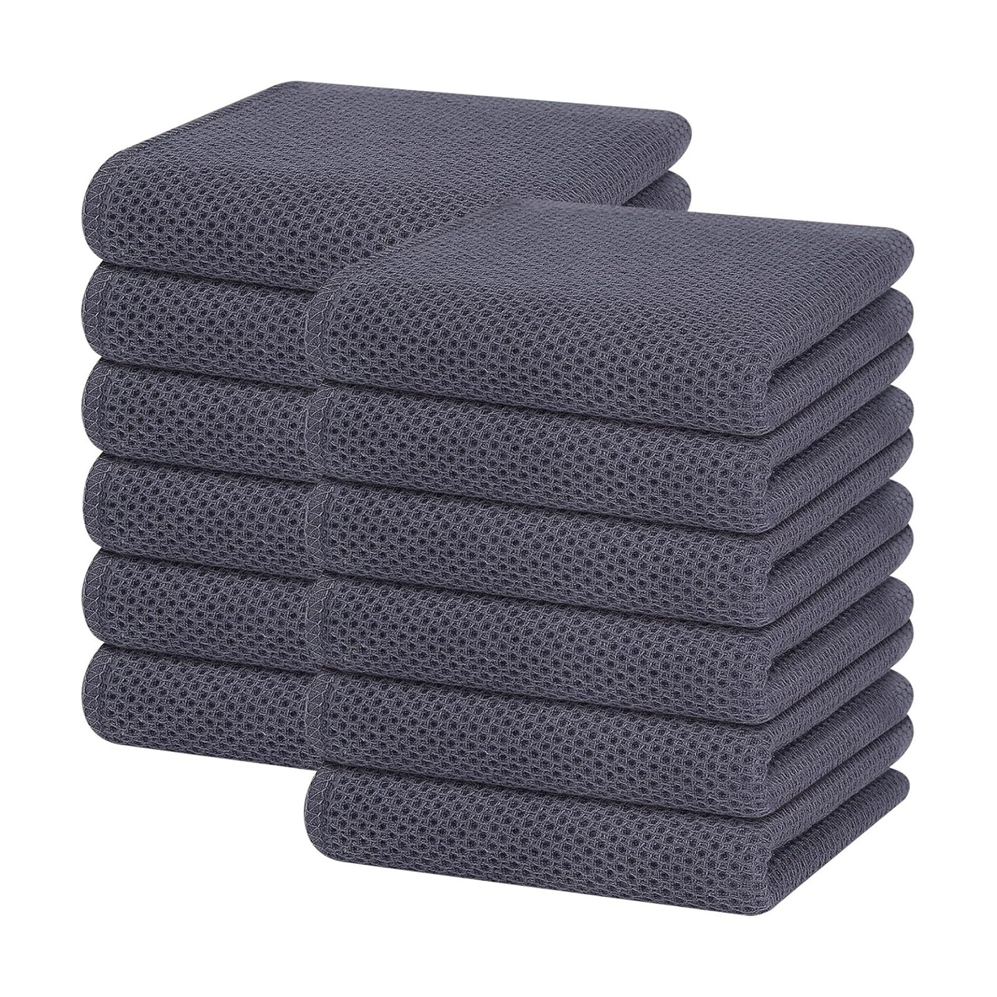 Homaxy 100% Cotton Waffle Weave Kitchen Dish Towels 12-Pack, Dark Grey | 13 x 28 Inches, Ultra Soft Absorbent Dish
