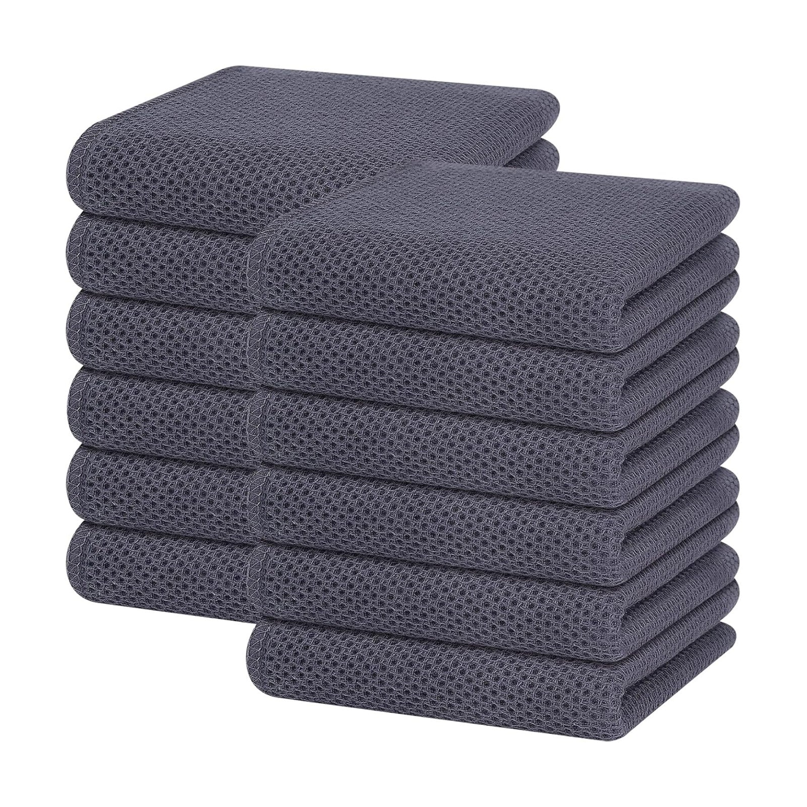 Homaxy 100% Cotton Waffle Weave Kitchen Dish Towels 12-Pack, Dark Grey | 13 x 28 Inches, Ultra Soft Absorbent Dish