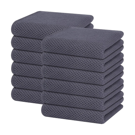 Homaxy 100% Cotton Waffle Weave Kitchen Dish Towels 12-Pack, Dark Grey | 13 x 28 Inches, Ultra Soft Absorbent Dish