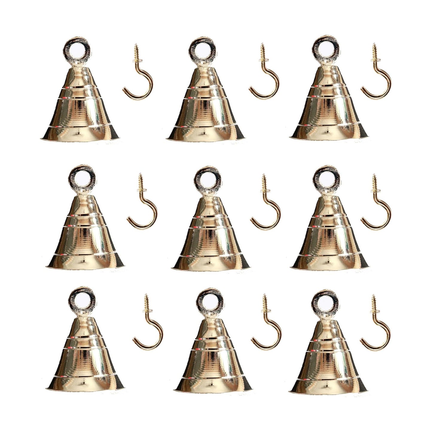 Solid Brass Pooja Bells with J Hook Home Decor Christmas Bell Wall Hanging Jingle Bell Ornaments New (24, Silver Bells